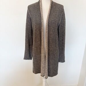 Eileen Fisher Organic Linen Cotton Gray Knit Pocket Open Cardigan Size M